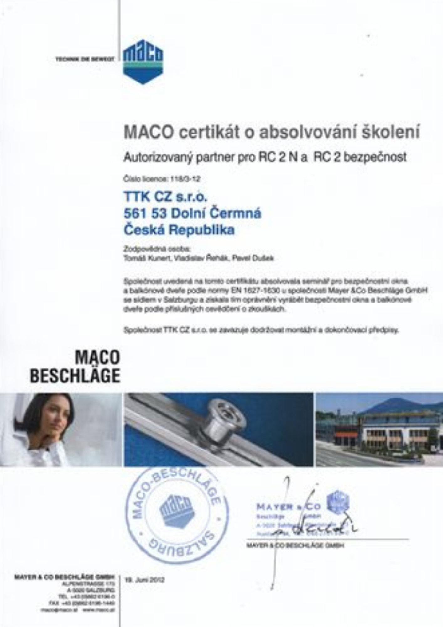 Certifikát Eurookna